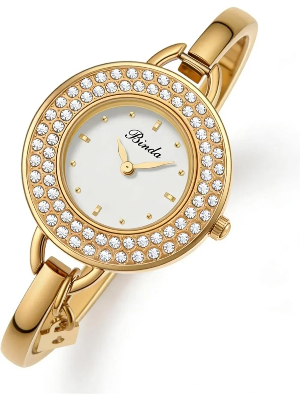 Binda Womens Gold White Quartz Stainless Steel Bracelet Elegant Dial Round Watch